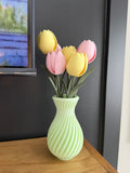Green Vase with Pink and Yellow Flowers Small Tulip Arrangement!