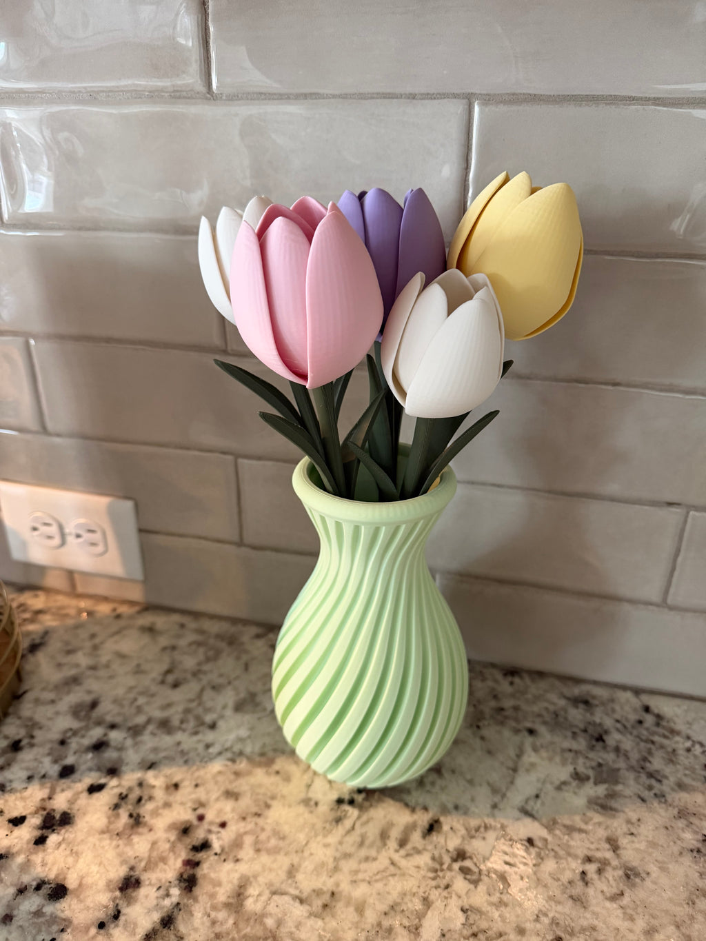 Medium Green Vase with Multi colored flowers