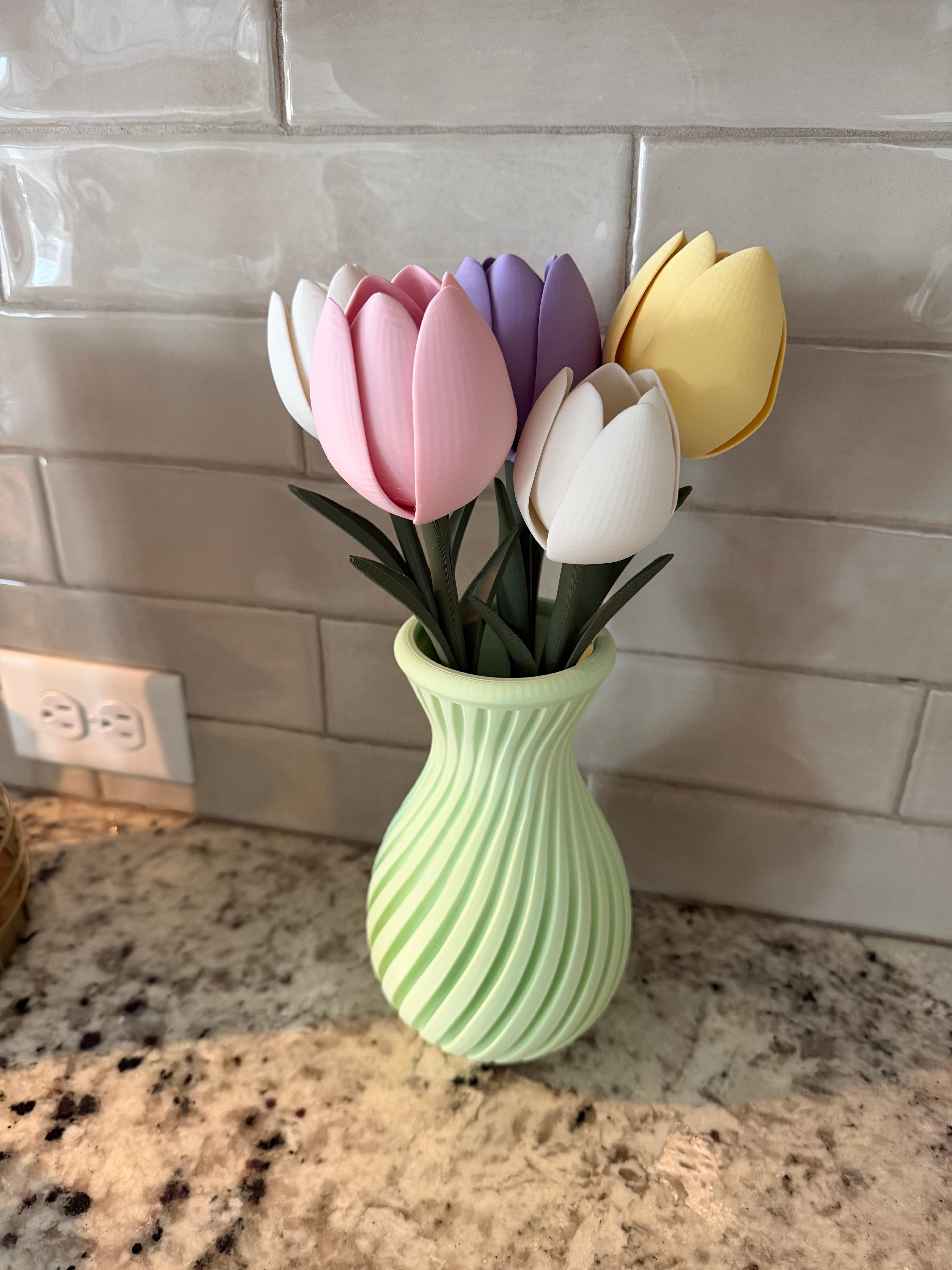 Medium Green Vase with Multi colored flowers