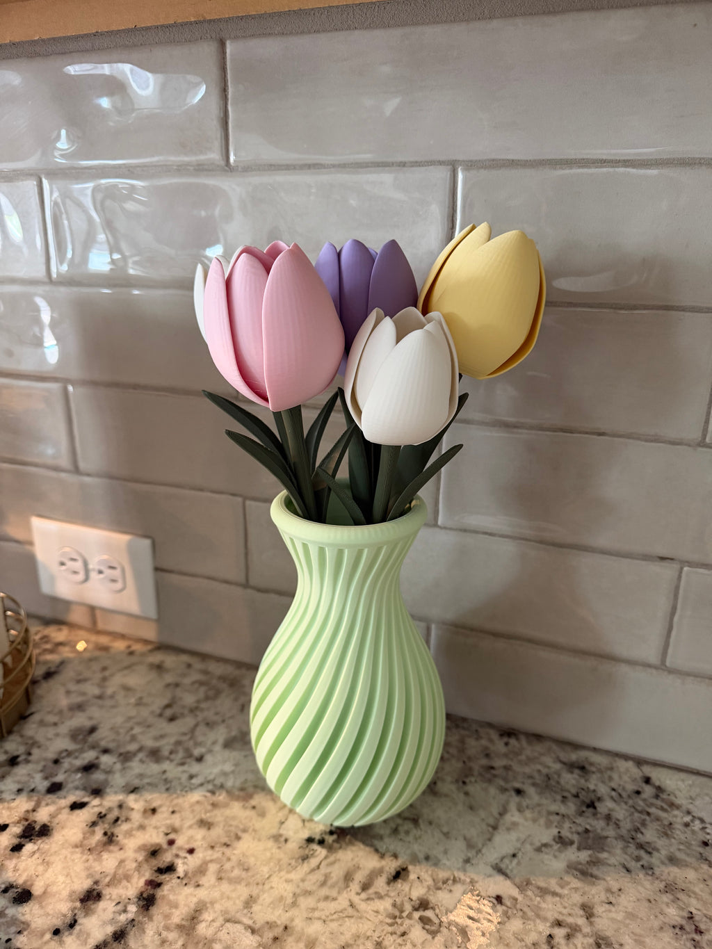 Small Green Vase with multi colored Lillies