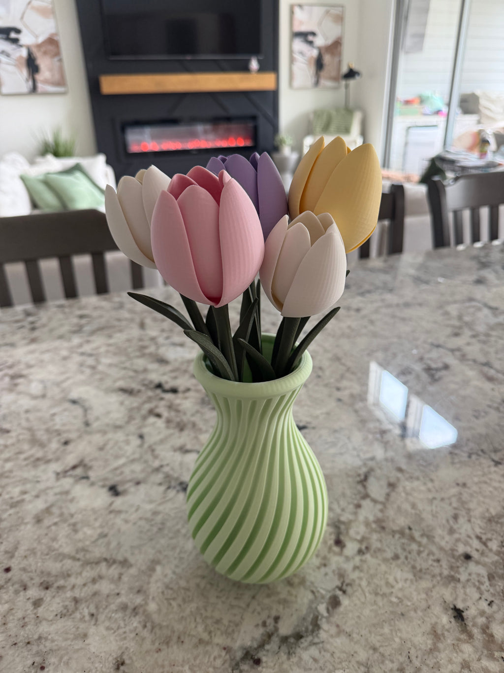 Medium Green Vase with Multi colored flowers