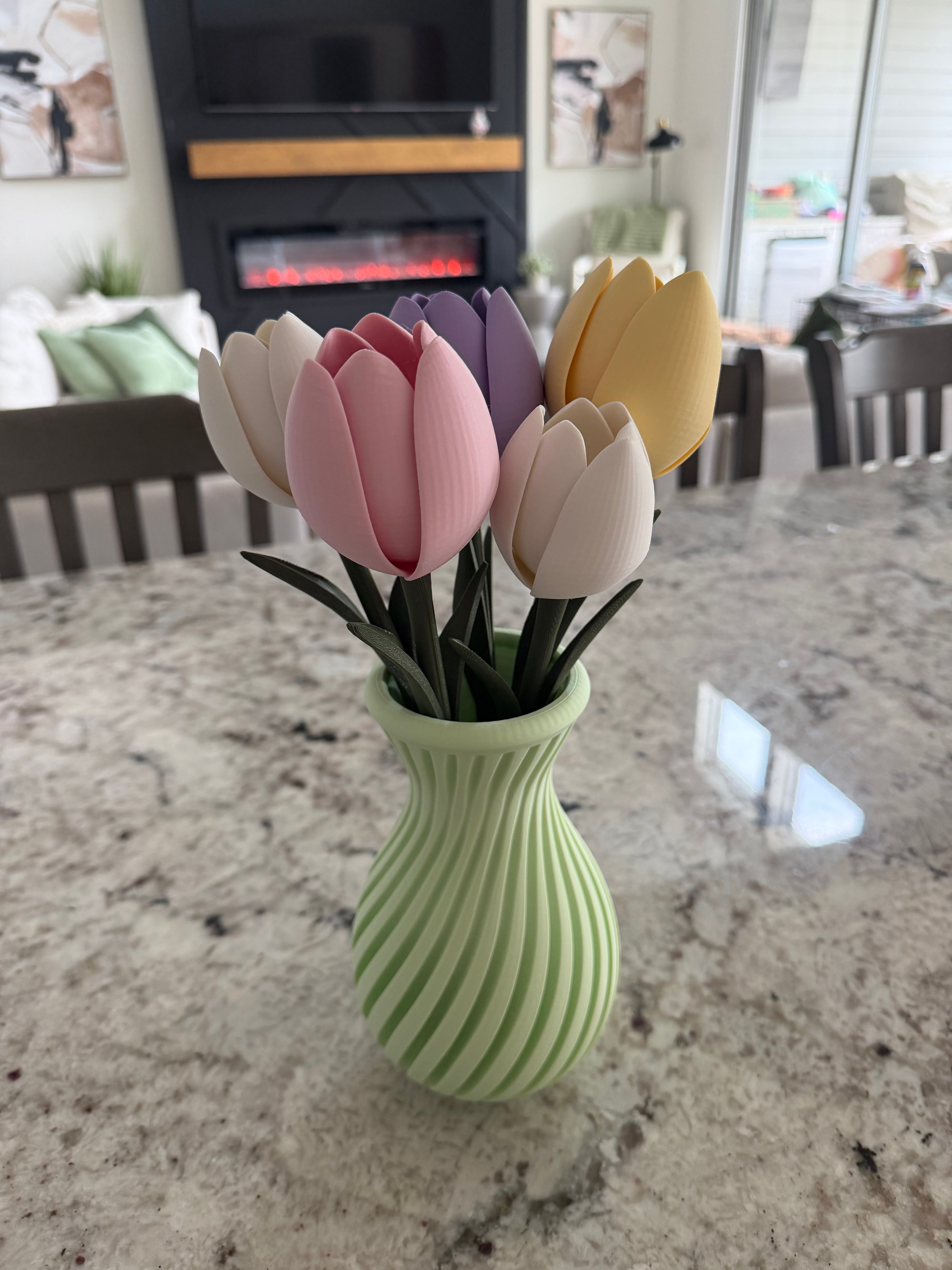 Medium Green Vase with Multi colored flowers